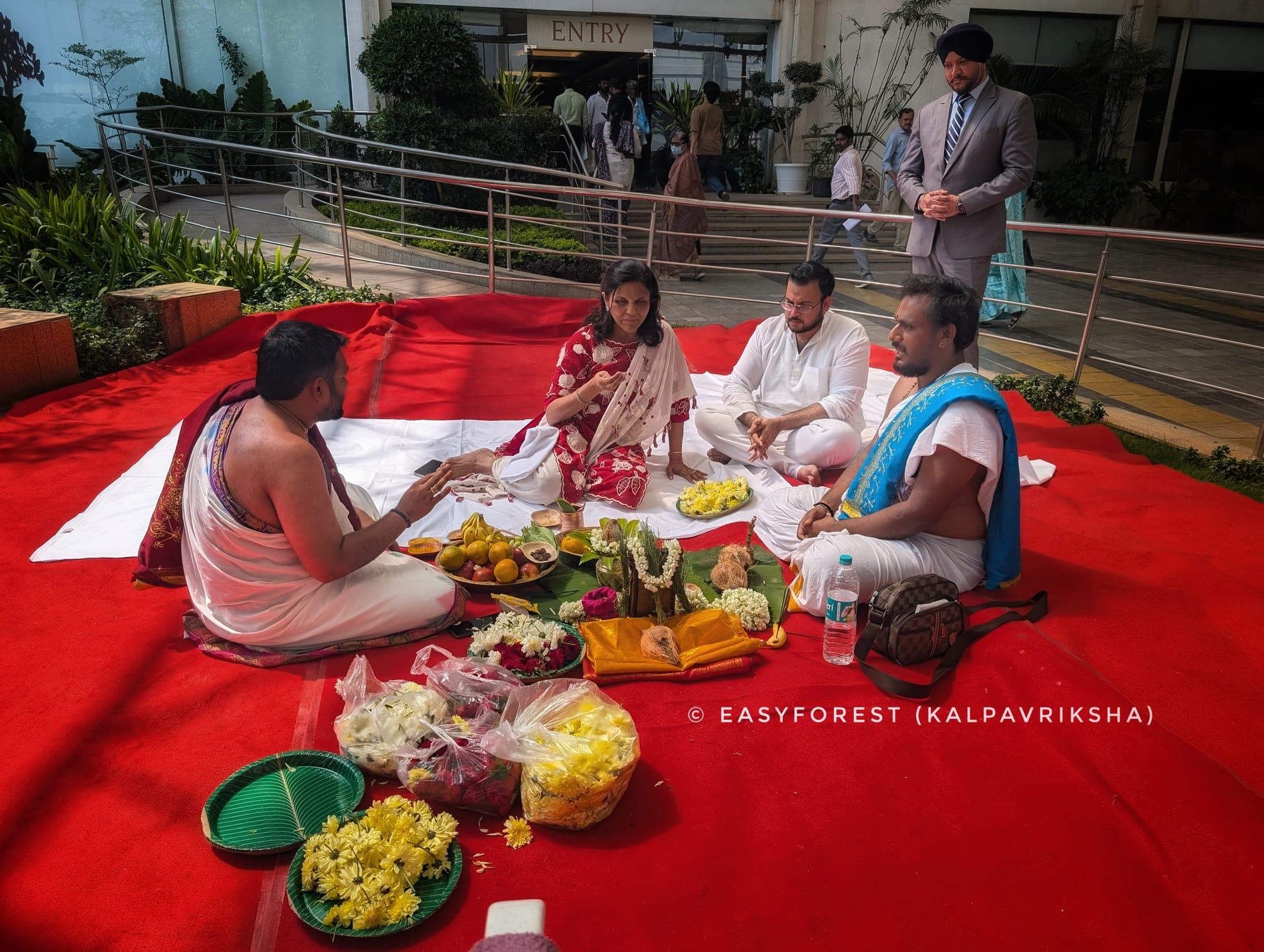 Dr. Sangita Reddy performing the pooja at the Panchabootha Vana site
