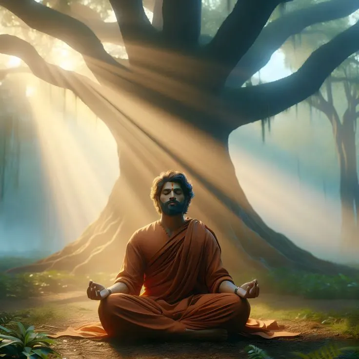 hindu rishi meditating in forest