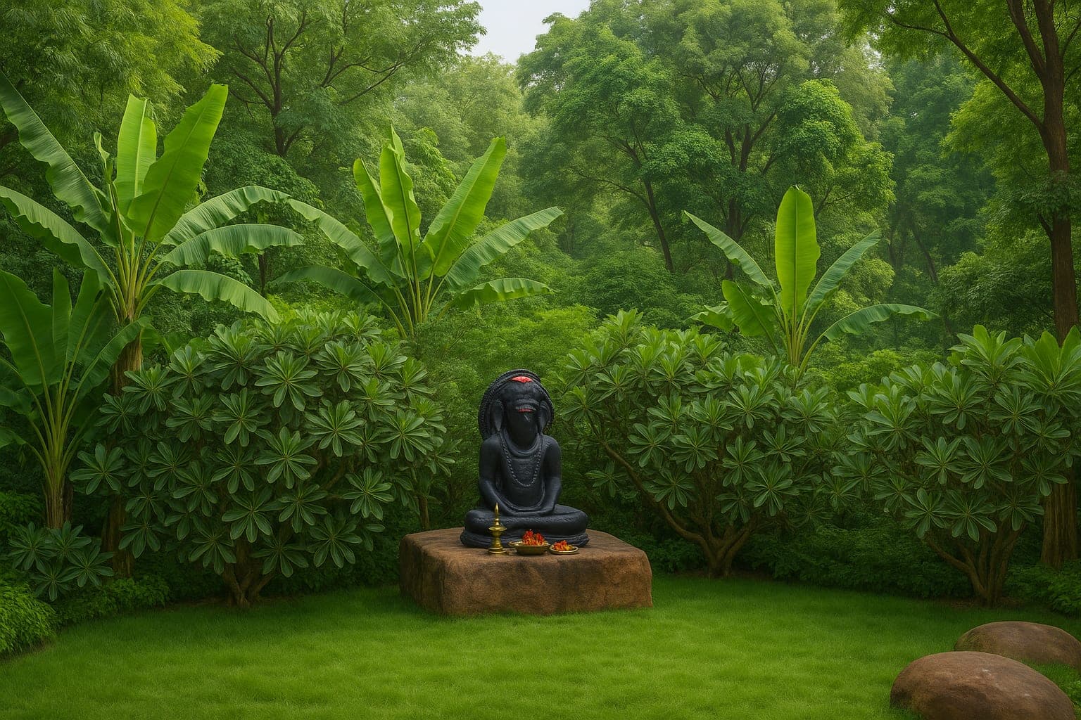 Meditation garden with a sacred forest